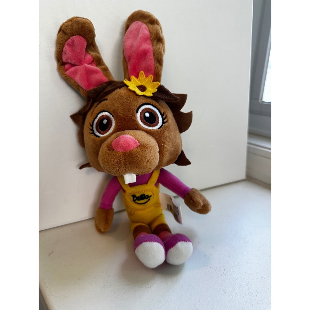 Chuck E Cheese Bella B Bunny Plush Toy Brown Rabbit Yellow Overalls 12.5 Inch